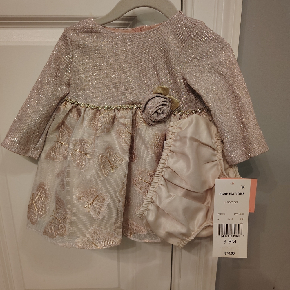 Rare Editions Pink and Gold‎ Baby Dress Set Net 3-6months